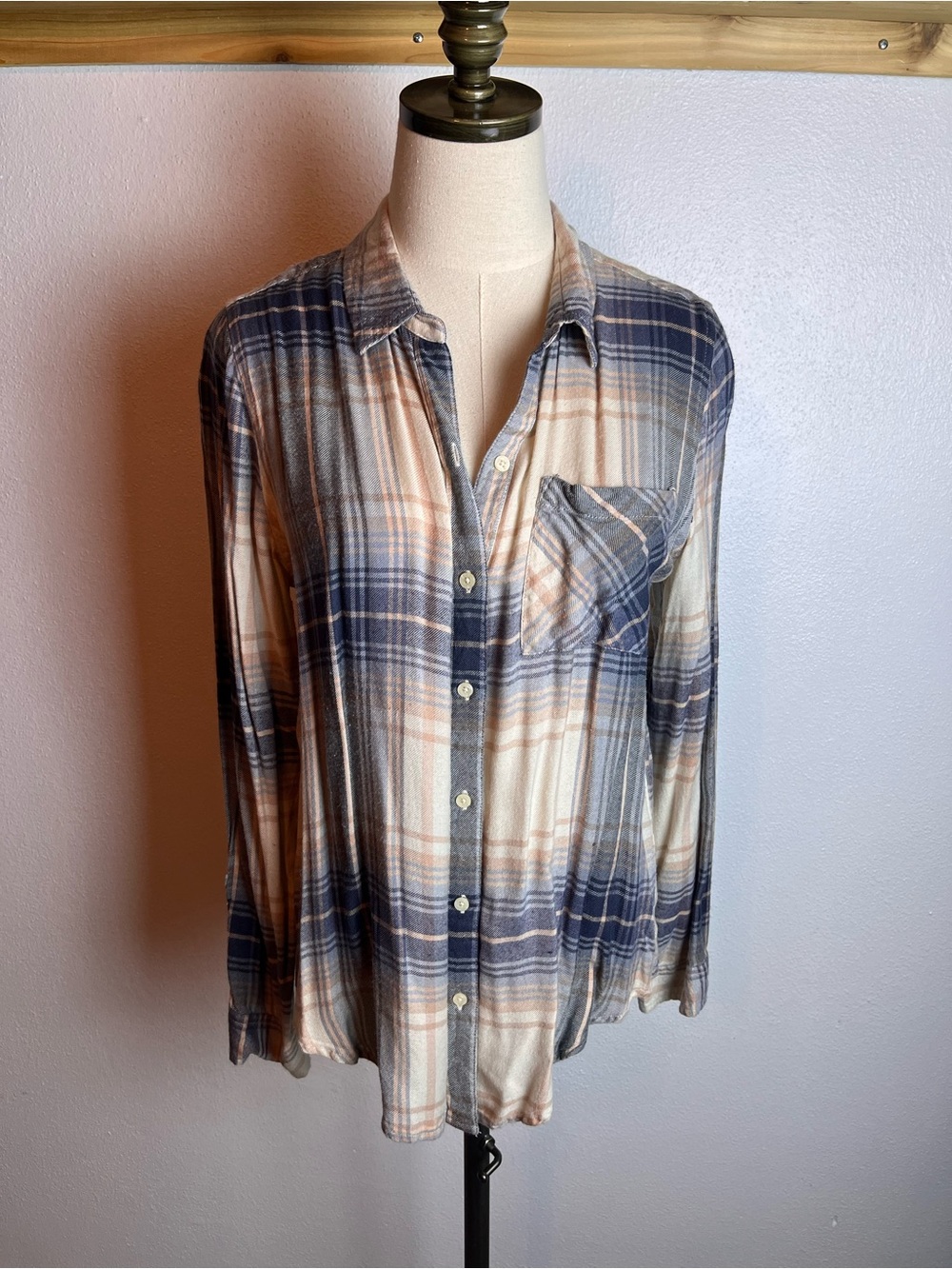 Lucky Brand Navy & Cream Plaid Button-Up Top